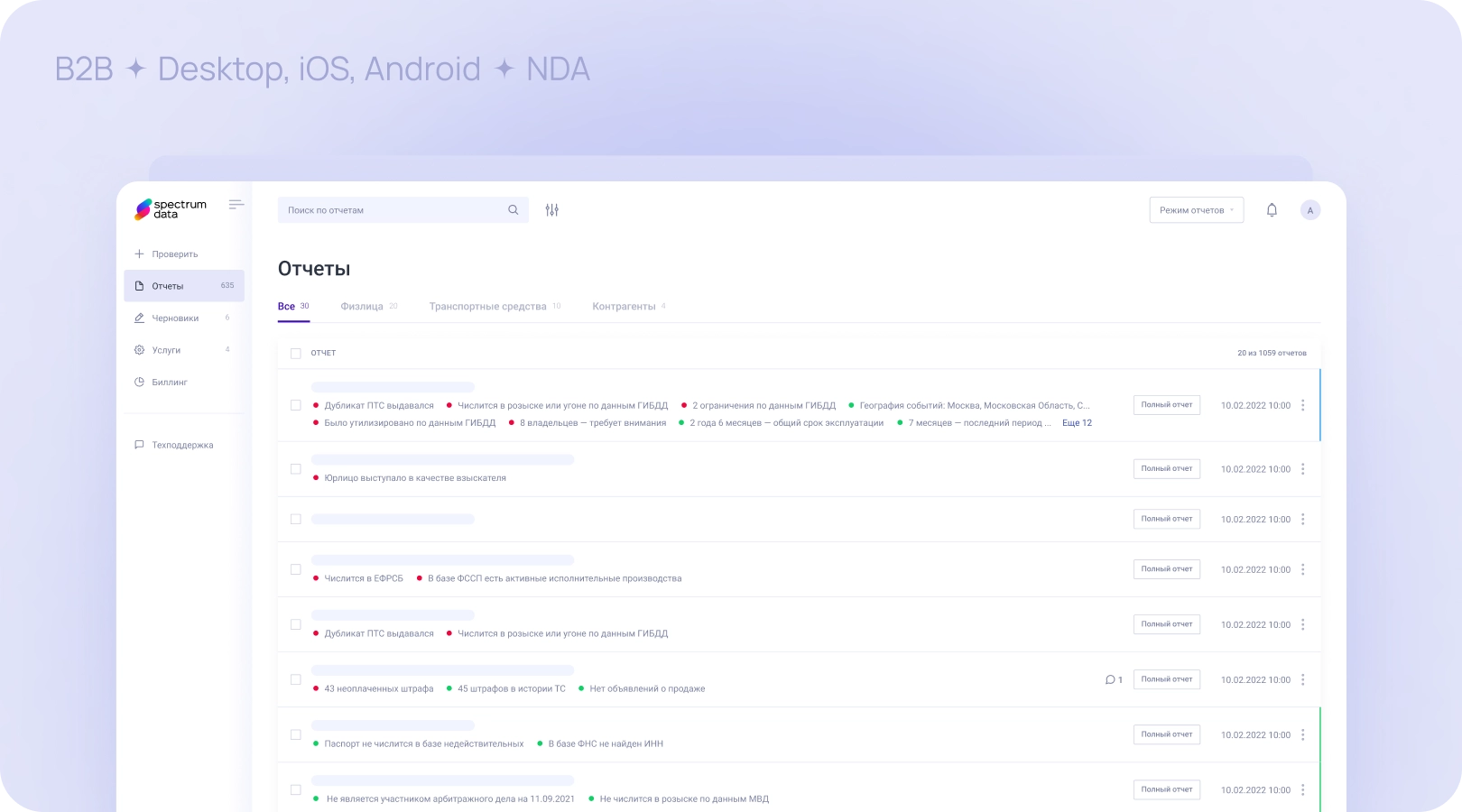 Личный кабинет Spectrumdata (B2B)