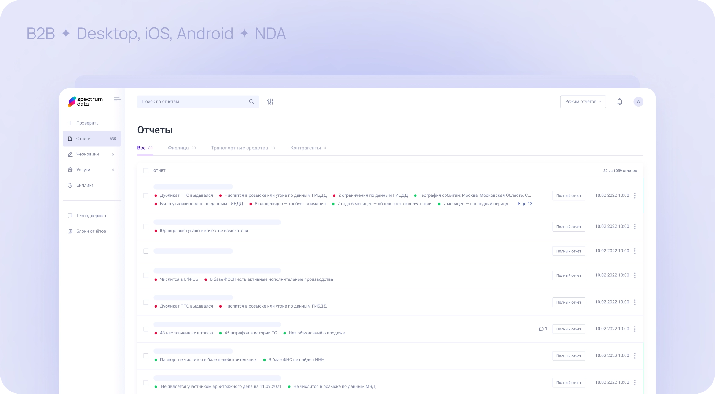 Spectrum Reports Screenshot